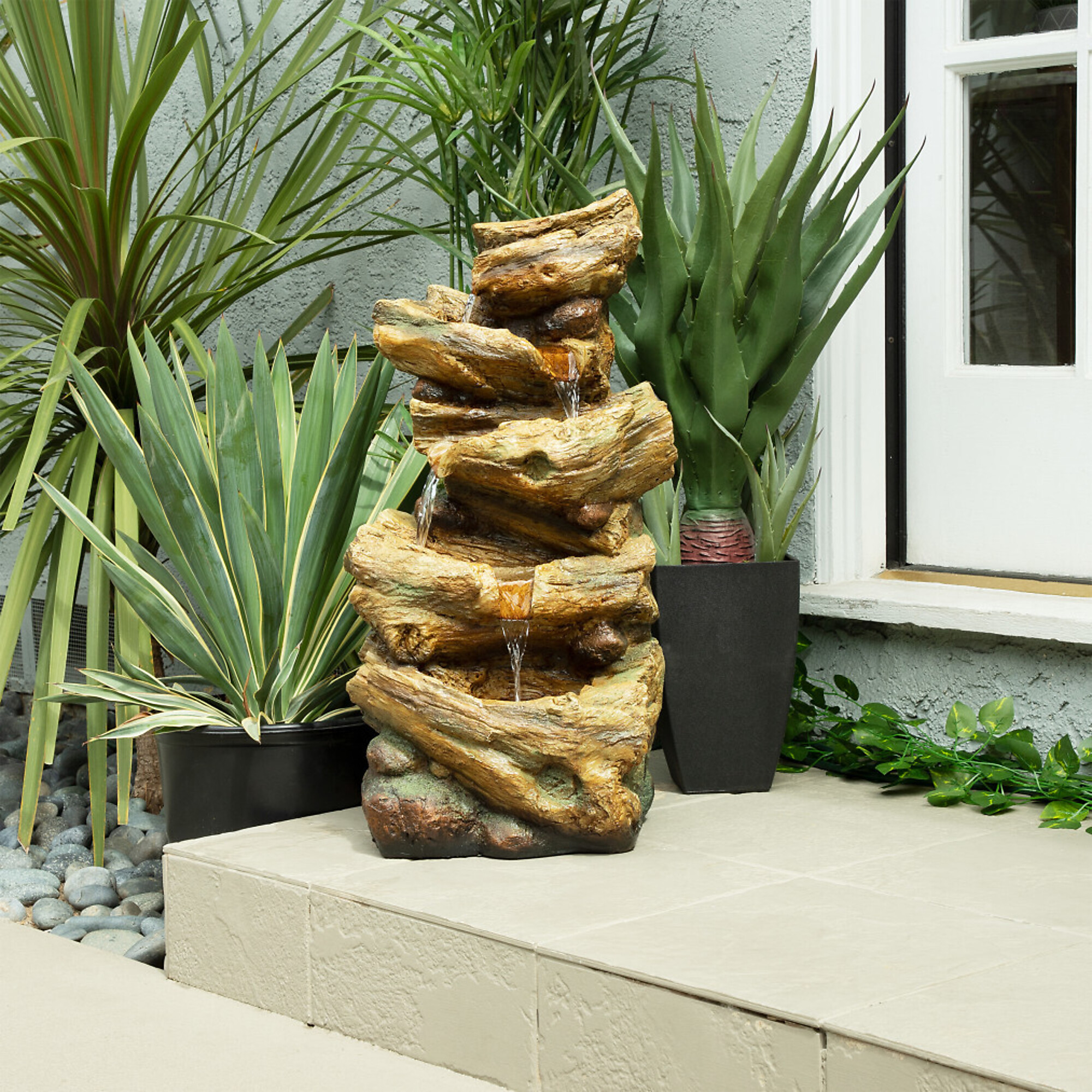 Alpine Corporation, Trunk Log Fountain with LED Lights 4-Tier, Power Cord Length 6.56 ft, Model# TZL226